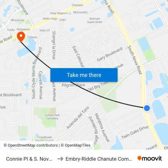Connie Pl & S. Nova Ib to Embry-Riddle Chanute Complex map