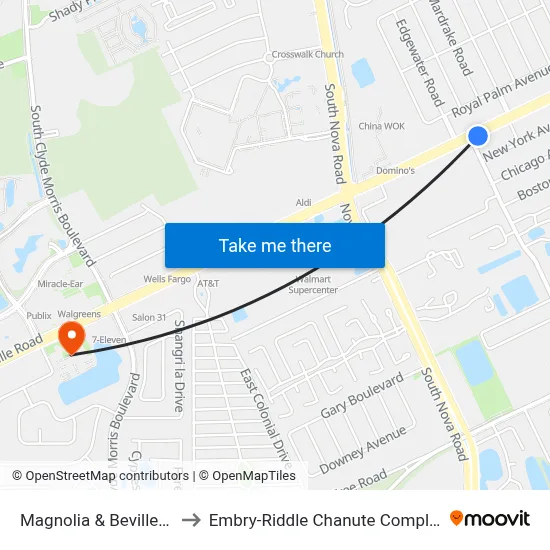 Magnolia & Beville Ib to Embry-Riddle Chanute Complex map