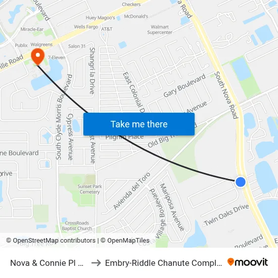Nova & Connie Pl Ob to Embry-Riddle Chanute Complex map