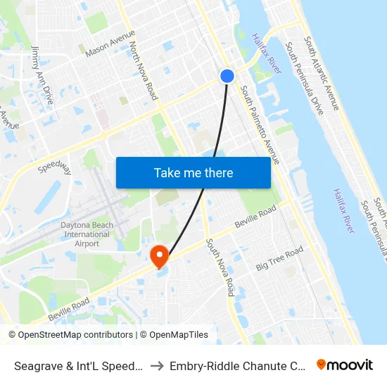 Seagrave & Int'L Speedway Ib to Embry-Riddle Chanute Complex map