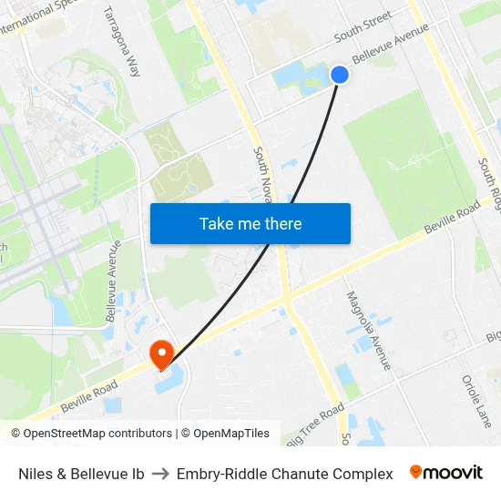 Niles & Bellevue Ib to Embry-Riddle Chanute Complex map