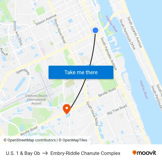 U.S. 1 & Bay Ob to Embry-Riddle Chanute Complex map