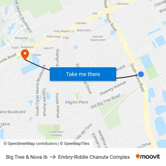 Big Tree & Nova Ib to Embry-Riddle Chanute Complex map