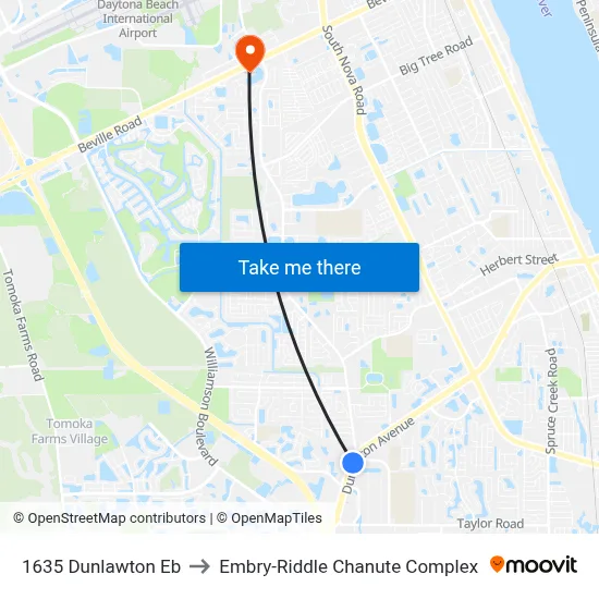 1635 Dunlawton Eb to Embry-Riddle Chanute Complex map
