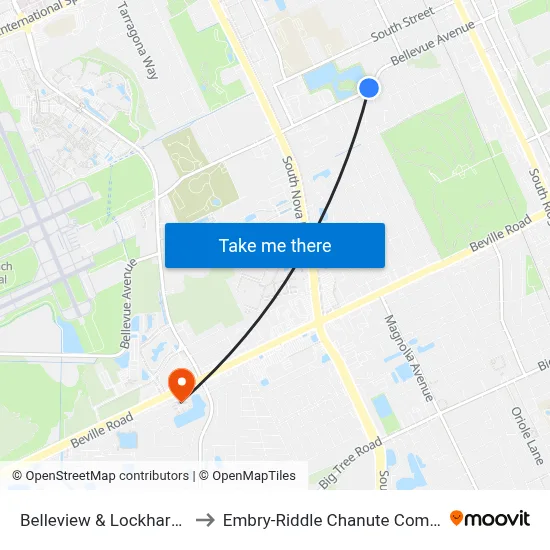 Belleview & Lockhart Ob to Embry-Riddle Chanute Complex map