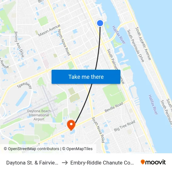 Daytona St. & Fairview Ib to Embry-Riddle Chanute Complex map
