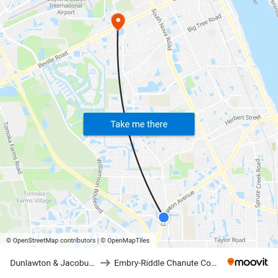 Dunlawton & Jacobus Eb to Embry-Riddle Chanute Complex map