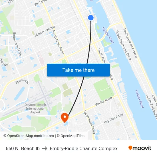 650 N. Beach Ib to Embry-Riddle Chanute Complex map