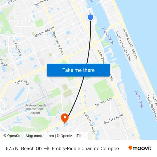 675 N. Beach Ob to Embry-Riddle Chanute Complex map