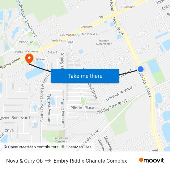 Nova & Gary Ob to Embry-Riddle Chanute Complex map