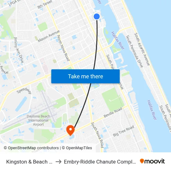 Kingston & Beach Ib to Embry-Riddle Chanute Complex map