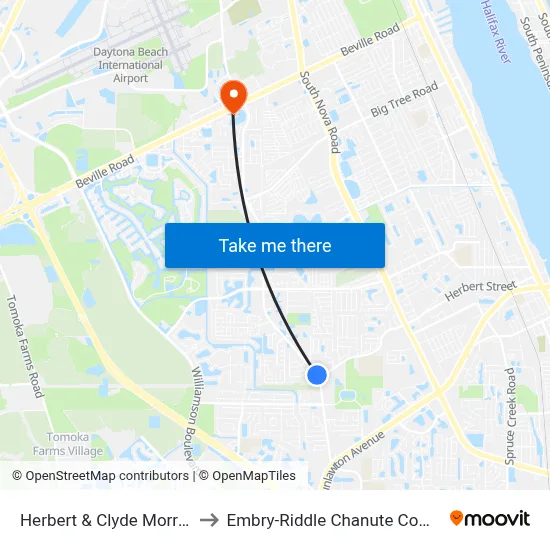 Herbert & Clyde Morris Ib to Embry-Riddle Chanute Complex map