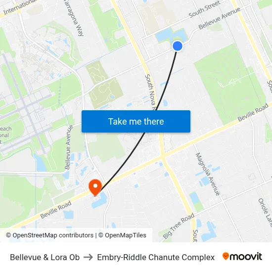 Bellevue & Lora Ob to Embry-Riddle Chanute Complex map