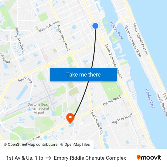 1st Av & Us. 1 Ib to Embry-Riddle Chanute Complex map