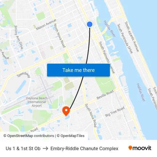 Us 1 & 1st St Ob to Embry-Riddle Chanute Complex map