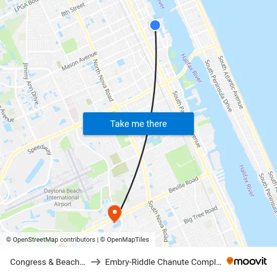 Congress & Beach Ib to Embry-Riddle Chanute Complex map