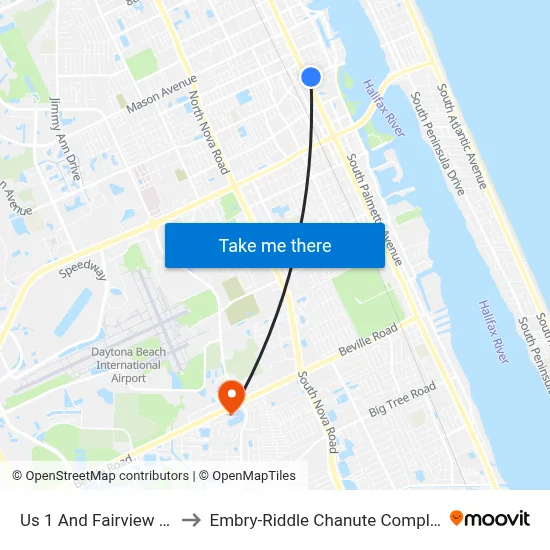 Us 1 And Fairview  Eb to Embry-Riddle Chanute Complex map
