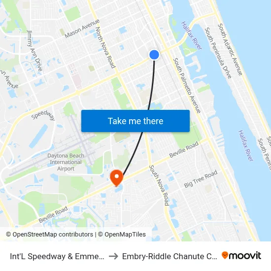 Int'L Speedway & Emmet St.  Ob to Embry-Riddle Chanute Complex map
