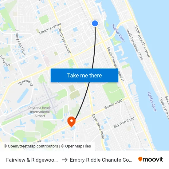 Fairview & Ridgewood Ob to Embry-Riddle Chanute Complex map