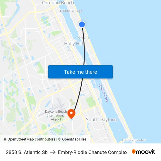 2858 S. Atlantic Sb to Embry-Riddle Chanute Complex map
