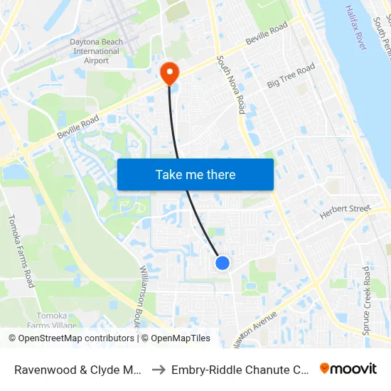Ravenwood & Clyde Morris Ib to Embry-Riddle Chanute Complex map