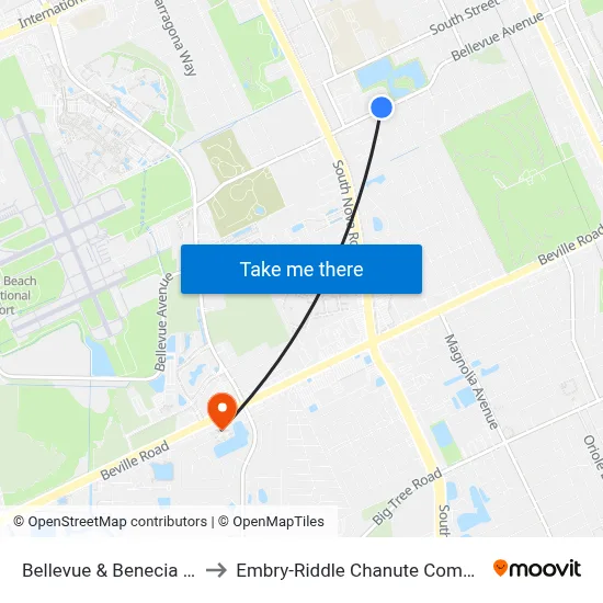 Bellevue & Benecia Ob to Embry-Riddle Chanute Complex map