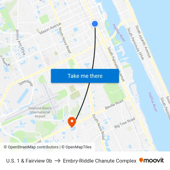 U.S. 1 & Fairview 0b to Embry-Riddle Chanute Complex map
