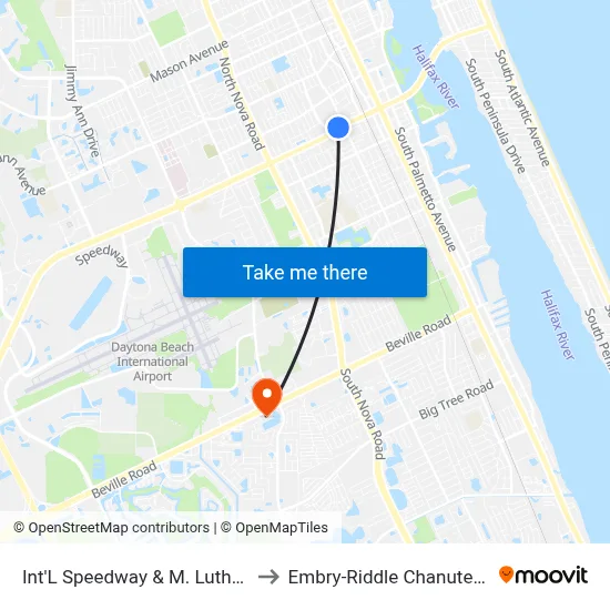 Int'L Speedway & M. Luther King Ob to Embry-Riddle Chanute Complex map