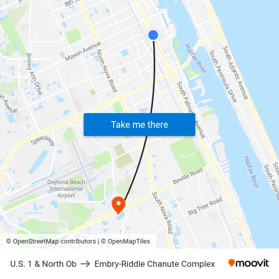 U.S. 1 & North Ob to Embry-Riddle Chanute Complex map