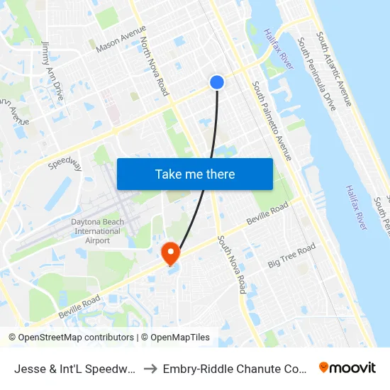 Jesse & Int'L Speedway Ib to Embry-Riddle Chanute Complex map