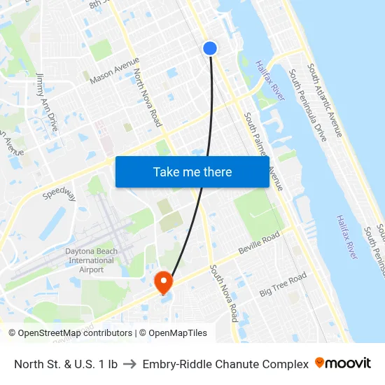 North St. & U.S. 1 Ib to Embry-Riddle Chanute Complex map
