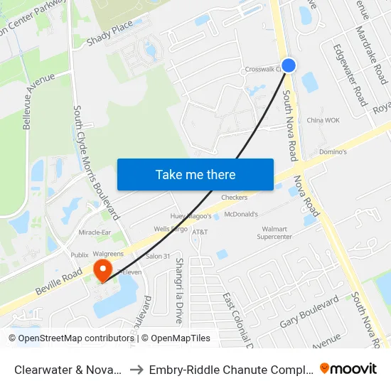 Clearwater & Nova Ib to Embry-Riddle Chanute Complex map
