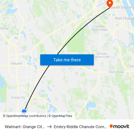 Walmart- Orange City Ib to Embry-Riddle Chanute Complex map