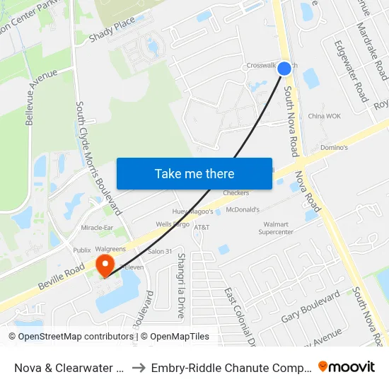 Nova & Clearwater Ob to Embry-Riddle Chanute Complex map