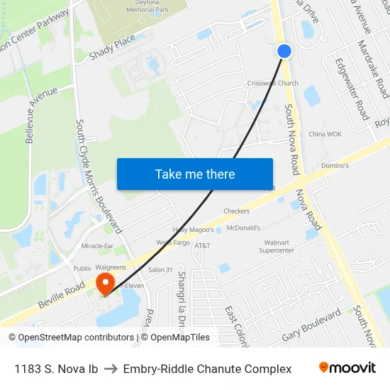 1183 S. Nova Ib to Embry-Riddle Chanute Complex map
