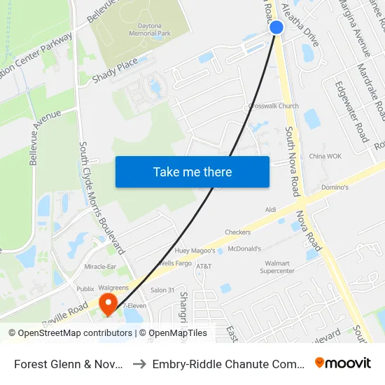 Forest Glenn & Nova Ib to Embry-Riddle Chanute Complex map