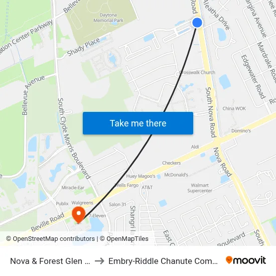 Nova & Forest Glen Ob to Embry-Riddle Chanute Complex map