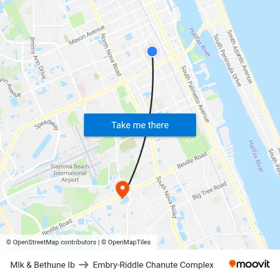 Mlk  &  Bethune Ib to Embry-Riddle Chanute Complex map