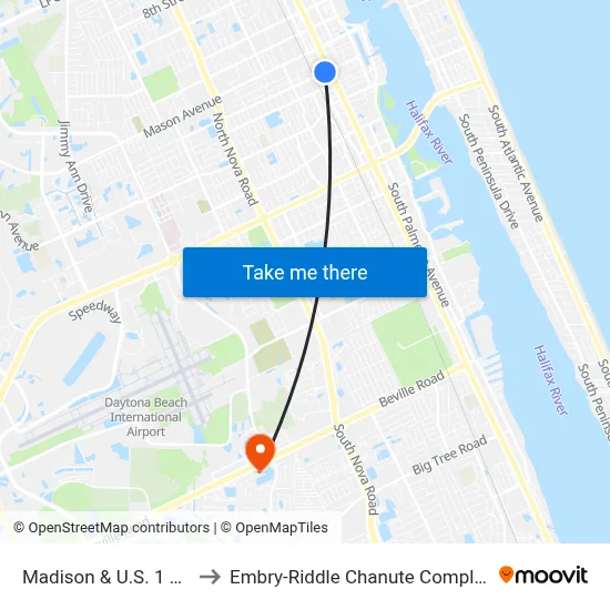 Madison & U.S. 1 Ob to Embry-Riddle Chanute Complex map
