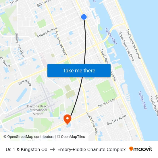 Us 1 & Kingston Ob to Embry-Riddle Chanute Complex map