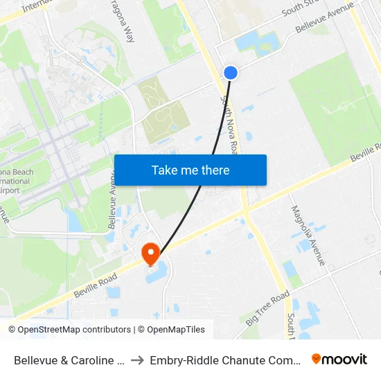 Bellevue & Caroline Ob to Embry-Riddle Chanute Complex map