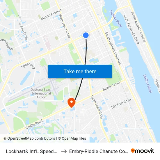Lockhart& Int'L Speedway Ib to Embry-Riddle Chanute Complex map