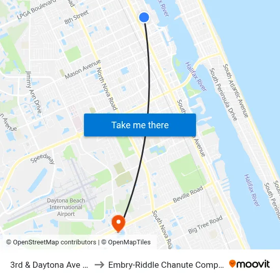 3rd & Daytona Ave  Ob to Embry-Riddle Chanute Complex map
