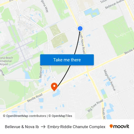 Bellevue & Nova Ib to Embry-Riddle Chanute Complex map