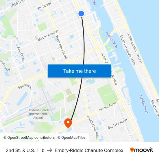2nd St. & U.S. 1 Ib to Embry-Riddle Chanute Complex map