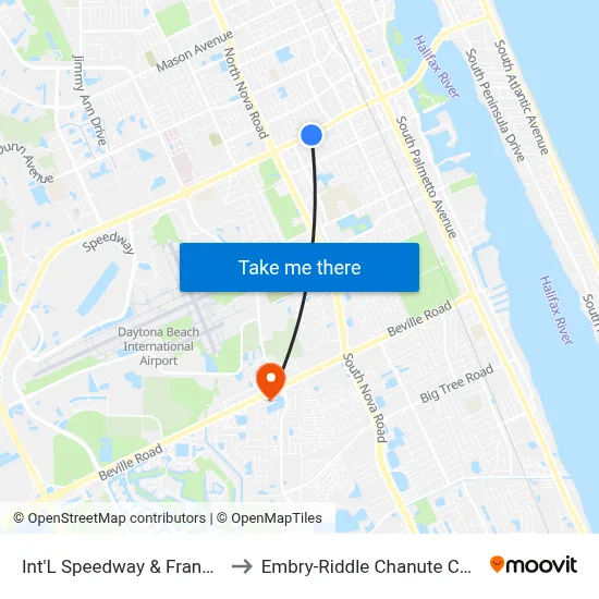 Int'L Speedway & Franklin Ob to Embry-Riddle Chanute Complex map