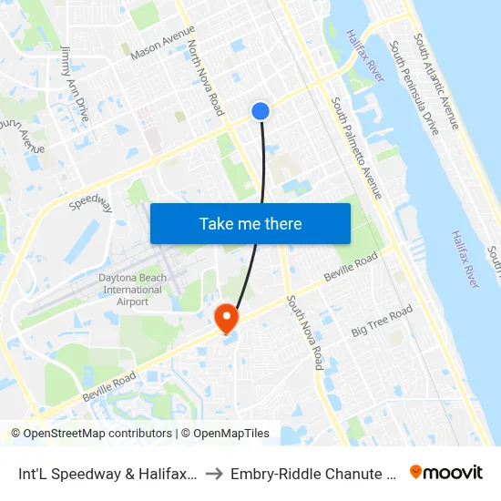 Int'L Speedway & Halifax Park Ob to Embry-Riddle Chanute Complex map