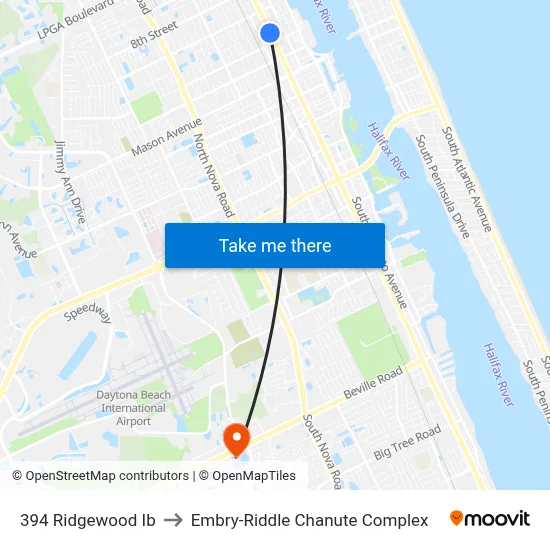 394 Ridgewood Ib to Embry-Riddle Chanute Complex map