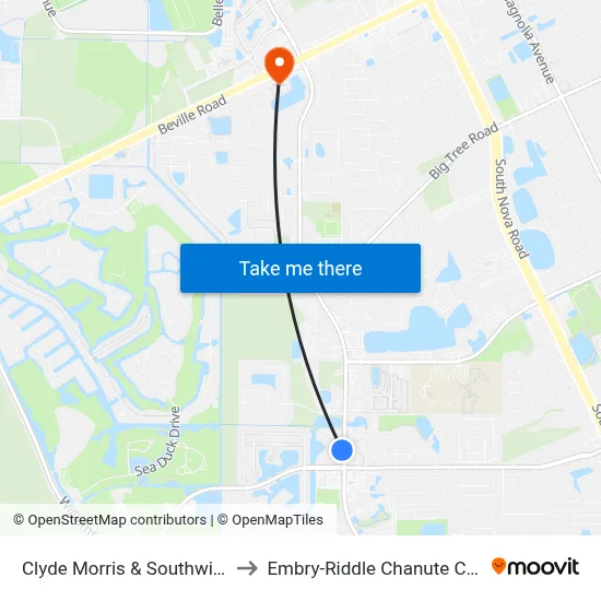 Clyde Morris & Southwinds Ob to Embry-Riddle Chanute Complex map