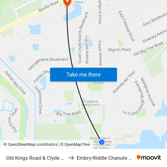 Old Kings Road & Clyde Morris Ib to Embry-Riddle Chanute Complex map